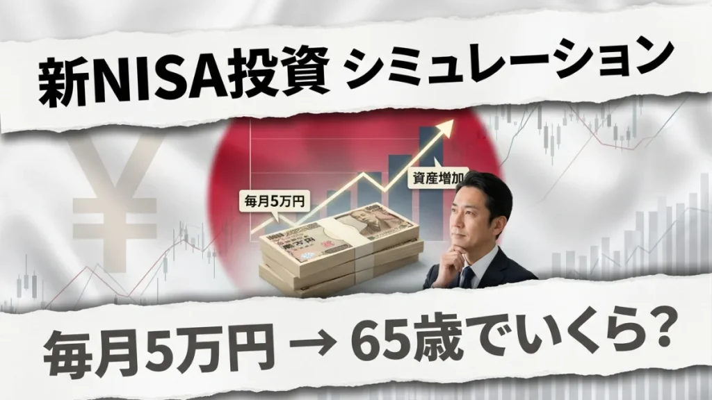 新NISA投資シミュレーション — 50歳から65歳まで毎月5万円を投資すると資産はいくらになる？ 🎨 STYLE Professional Japanese investment news style. Clean editorial layout. Layered torn-paper design. Financial simulation theme. Not flashy. Not cartoon. High credibility look. 🧱 BACKGROUND Soft blended Japan flag background White fabric texture Red circle center Slight blur Add subtle: • faint yen watermark • thin stock chart lines • financial graph pattern Keep background soft. 📄 PAPER EFFECT LAYOUT Add torn-paper strips. Top → white torn paper Bottom → white torn paper Center → visual area Paper edges must look realistic. Soft shadows under paper. 🔤 TEXT ON PAPER STRIPS TOP PAPER STRIP Write: 新NISA投資 シミュレーション Bold black font Clean sans-serif Printed look BOTTOM PAPER STRIP Write: 毎月5万円 → 65歳でいくら？ Medium bold font Dark grey color Make text look printed on paper. 💰 CENTER VISUAL AREA Yen Bundles Stacks of ¥10,000 notes. Neatly placed. Clean. Professional. Add small label: 毎月5万円 📈 Growth Graph Behind money stacks: Upward investment chart. Start low → end high. Add number near end: 資産増加 Graph must look financial, not cartoon. 👨 Person (Optional but good) Middle-age Japanese man looking at chart. Shows simulation idea. Not emotional. Professional. 🎯 COMPOSITION Top paper → title Center → money + graph Bottom paper → result text Balanced layout. Mobile readable. 💡 LIGHTING Soft studio lighting. Highlight: • graph line • money bundles • text Shadow under paper layers. ❌ DO NOT No emoji No fire icons No explosion No neon colors No clutter No crypto style glow Must look like finance news. 🎯 FINAL RESULT Viewer instantly understands: NISA Simulation Monthly 50,000 yen Invest until 65 How much money? Professional finance thumbnail. High CTR. Japan style. Agar chaho to main NISA / Pension / Stock / Benefit ke liye ek super template prompt bana dunga jo tum har title me reuse kar sakte ho.